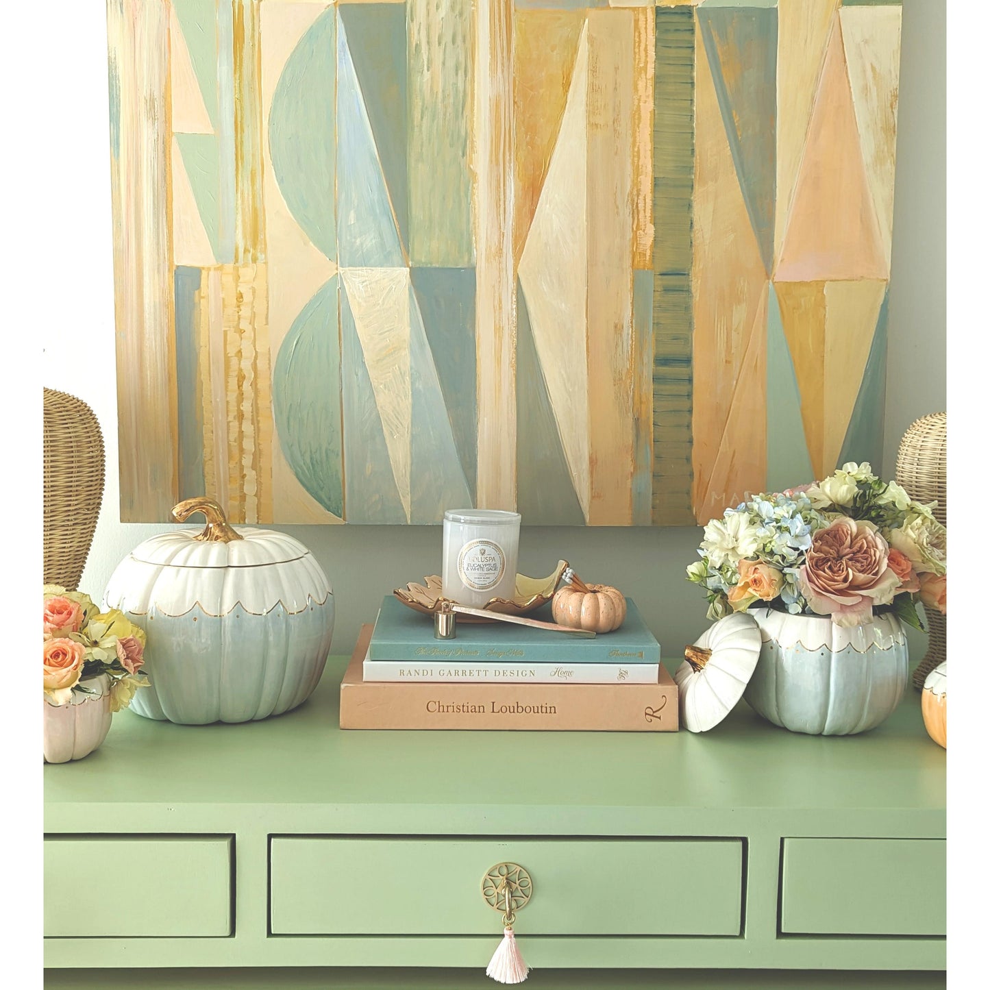 Scalloped Pumpkin Jars with 22K Gold Accents in Light Blue