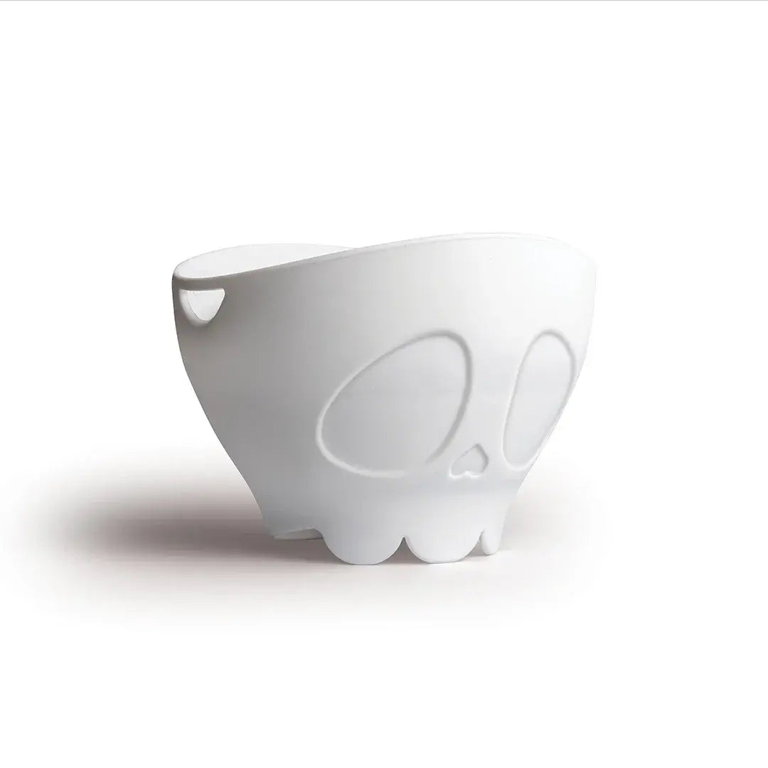 a white bowl with a skull design