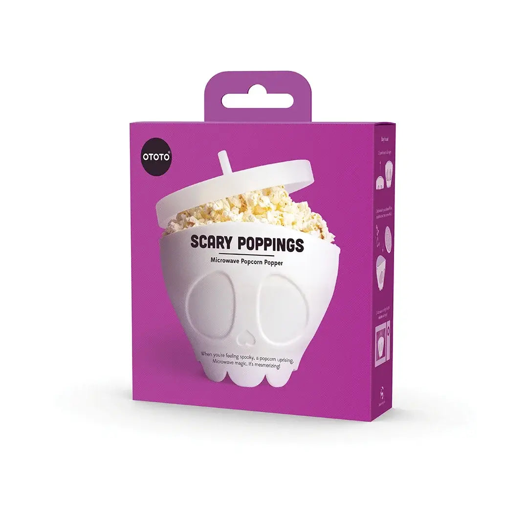 a box of popcorn in a shape of a skull