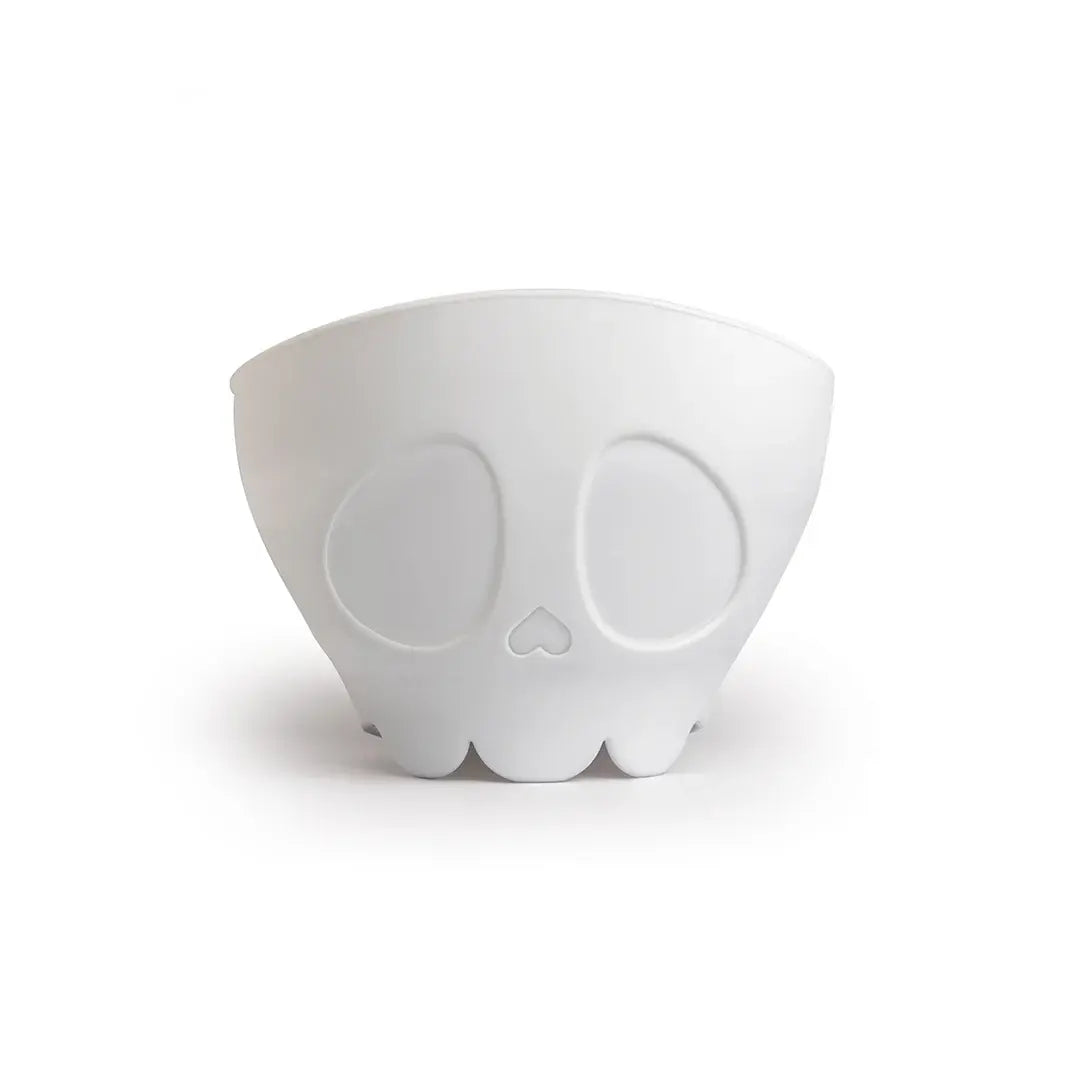 a white bowl with a skull design