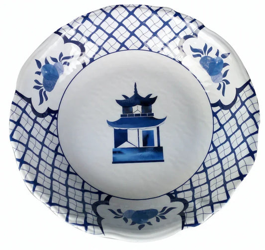 a blue and white plate