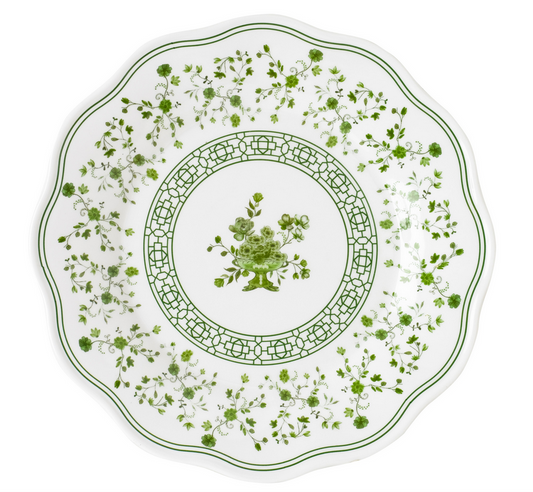 a plate with green and white design