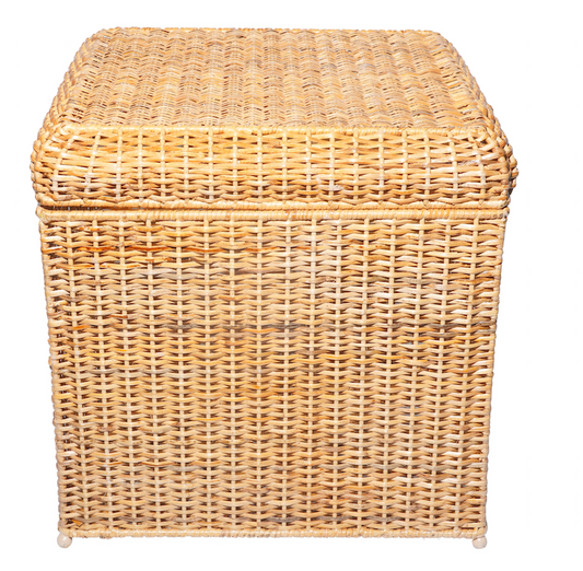 a wicker basket with a lid