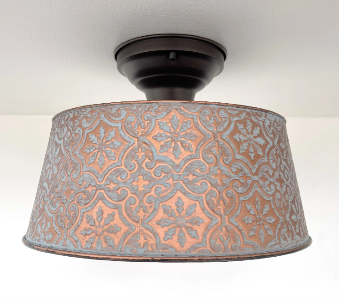 Ornate Copper Farmhouse Ceiling Light | 12" | 4-Bulb Flush Mount