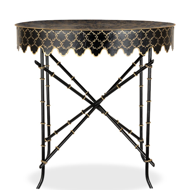 Black & Gold Trellis Scalloped Table