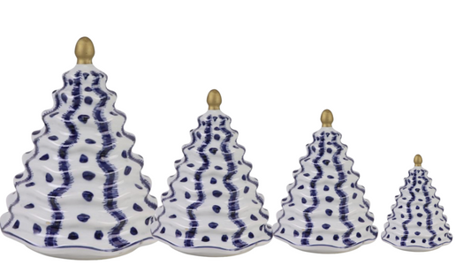 a group of ceramic christmas trees