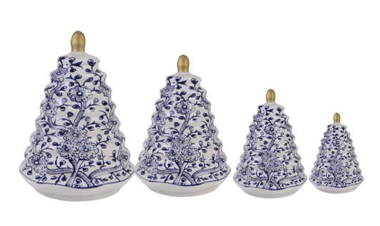 a group of blue and white objects