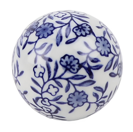 a round blue and white ball