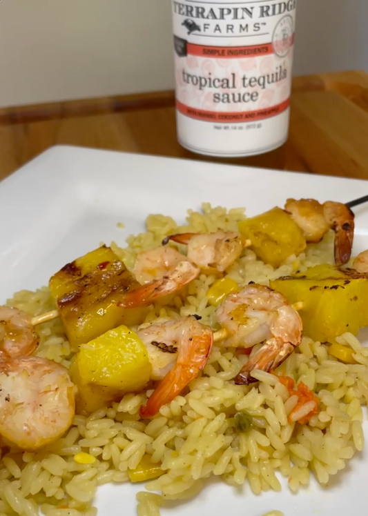 a plate of food with shrimp and rice