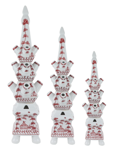 a group of white and red objects