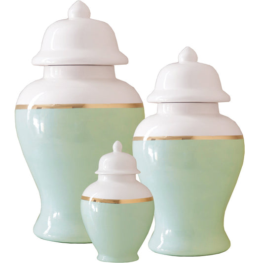 Sea Glass Color Block Ginger Jar with Gold Accent