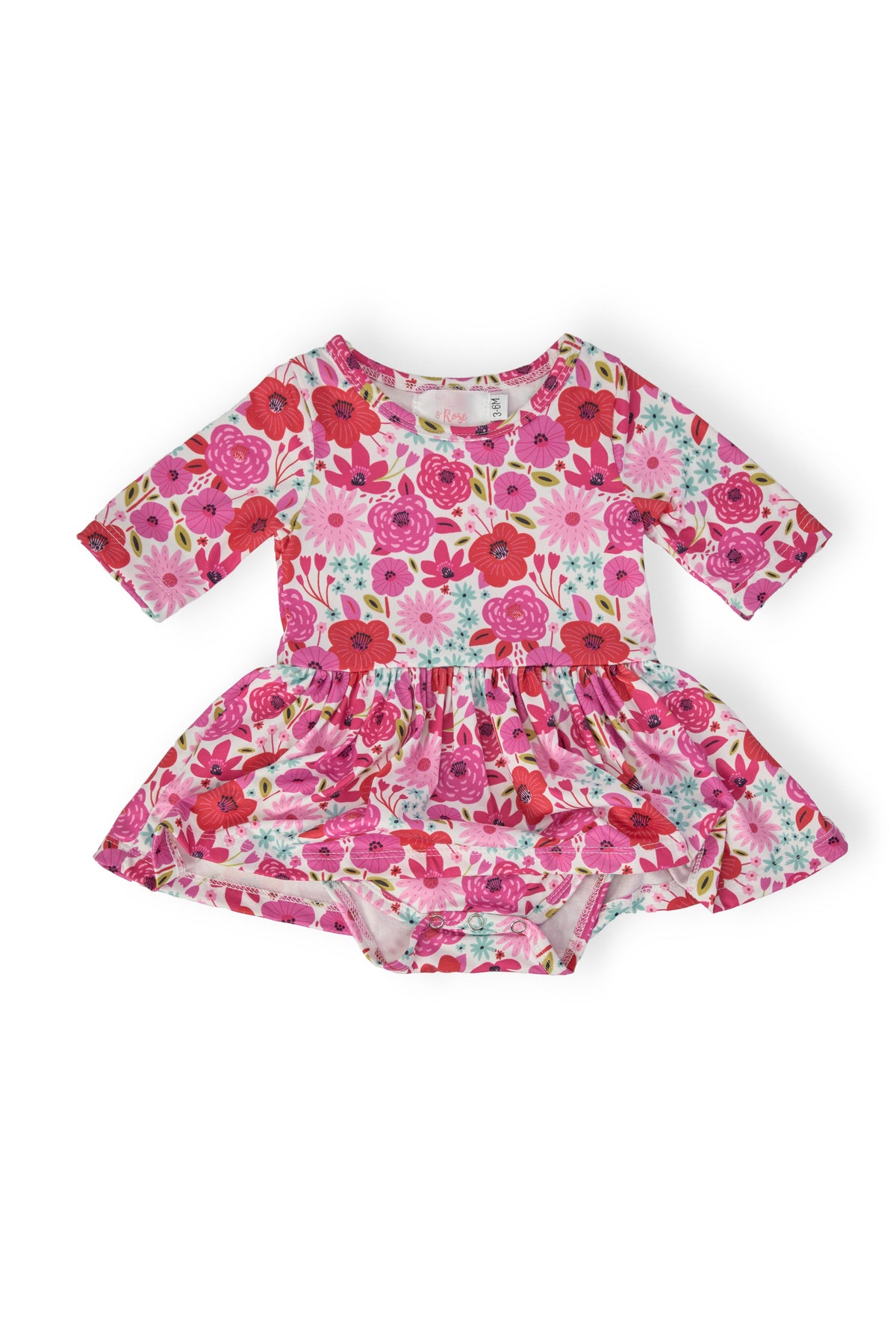 a pink floral dress with a white background