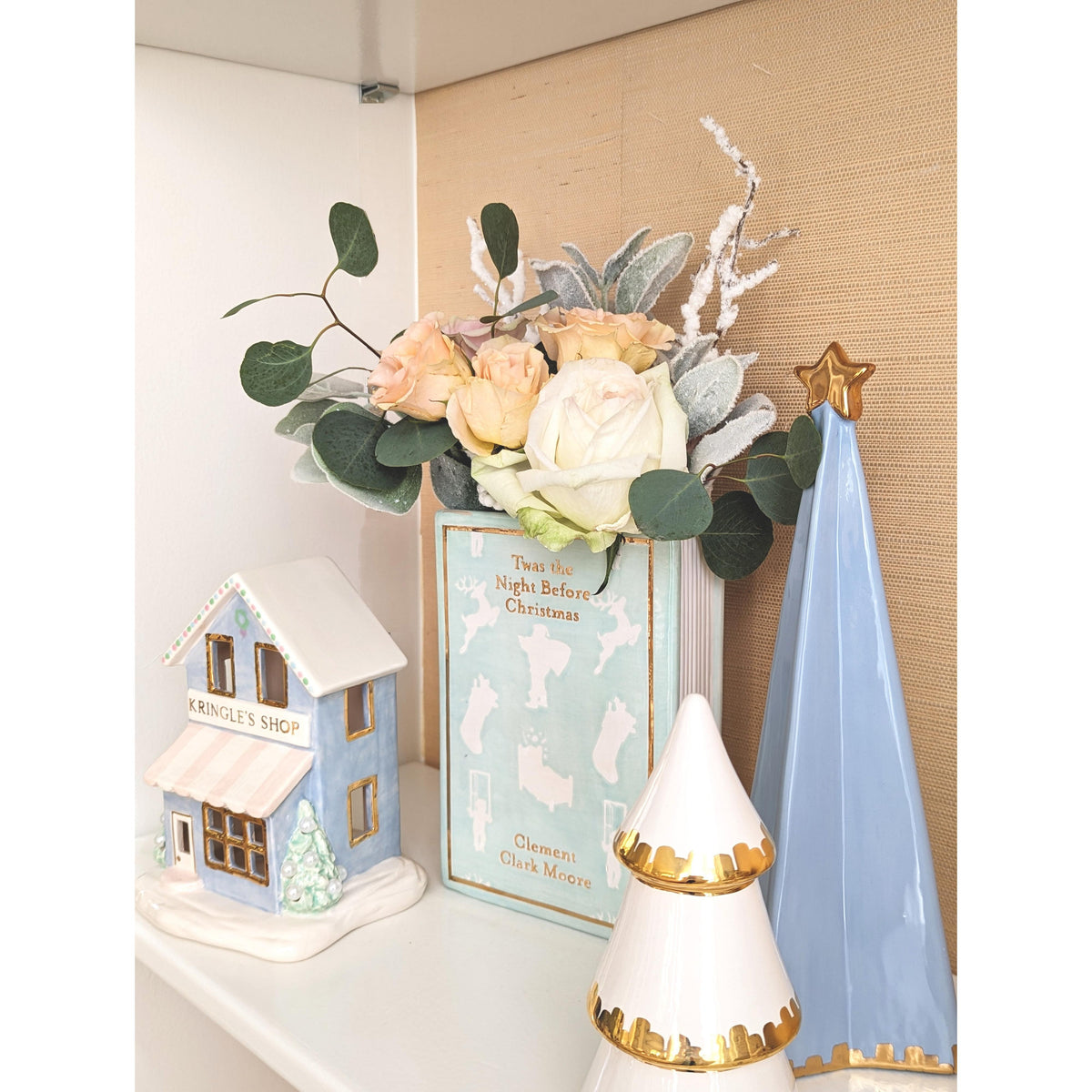 Serenity Blue Folded Christmas Trees with 22K Gold Brushstroke Accent