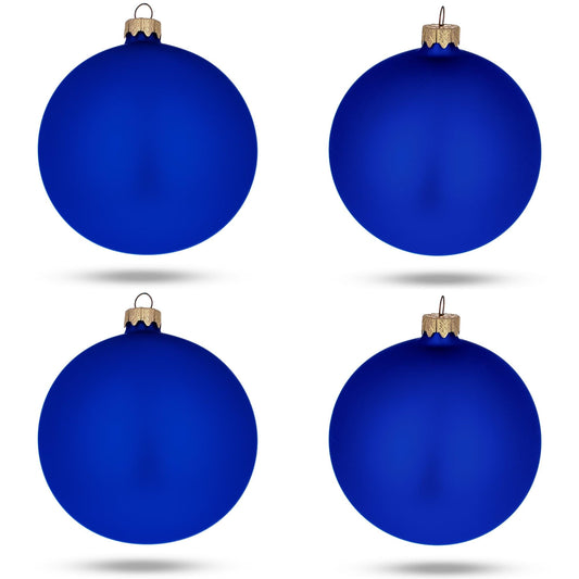 Set Of 4 Matte Blue Glass Ball Christmas Ornaments 4 Inches