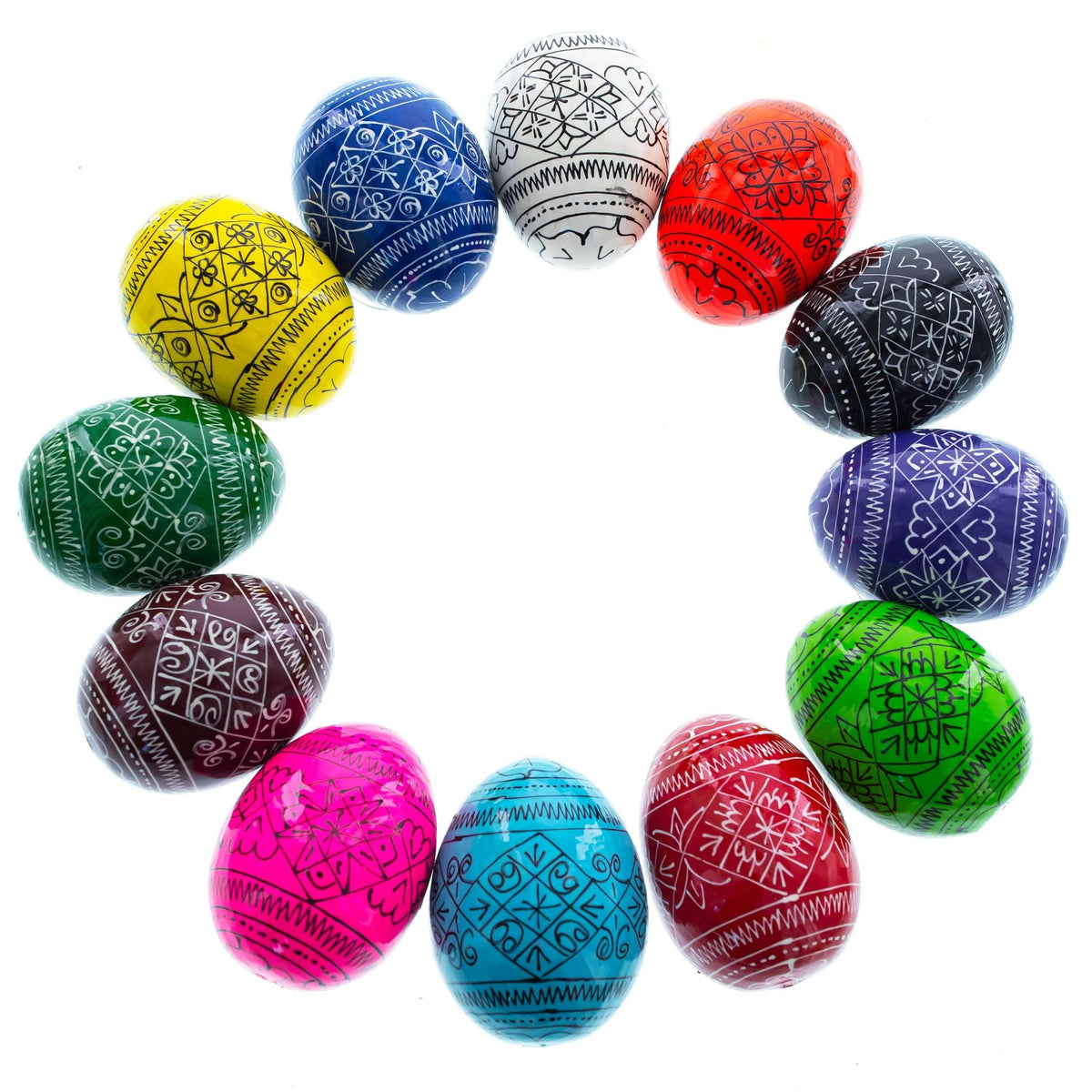 a group of colorful eggs arranged in a circle