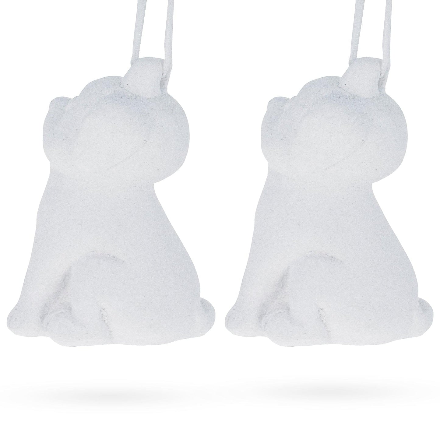 Set of 2 Blank Unfinished White Plaster Dog Christmas Ornaments DIY Craft 3.25 Inches