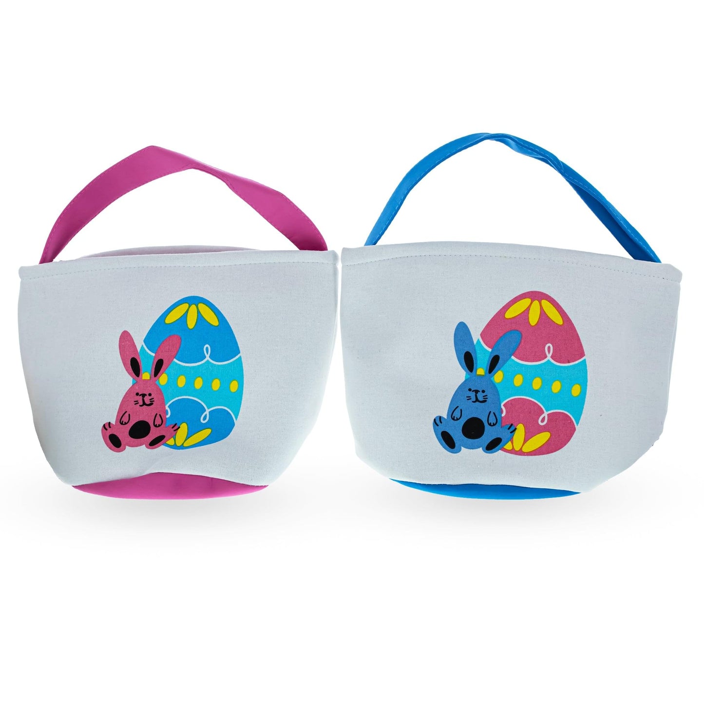 Set of 2 Easter Bunny Tote Bags – Soft Fabric Egg Hunt Baskets Carry Pouches for Kids 9.5 Inches Tall