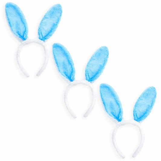 Set of 3 Blue Bunny Ear Headbands - Easter Costume Accessory 11.7 Inches