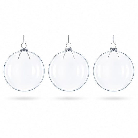 Set of 3 Clear Glass Flat Disc Medallion Christmas Ornaments