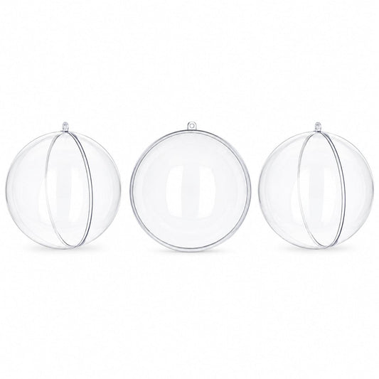 Set of 3 Clear Plastic Ball Ornaments 3.45 Inches (88 mm)