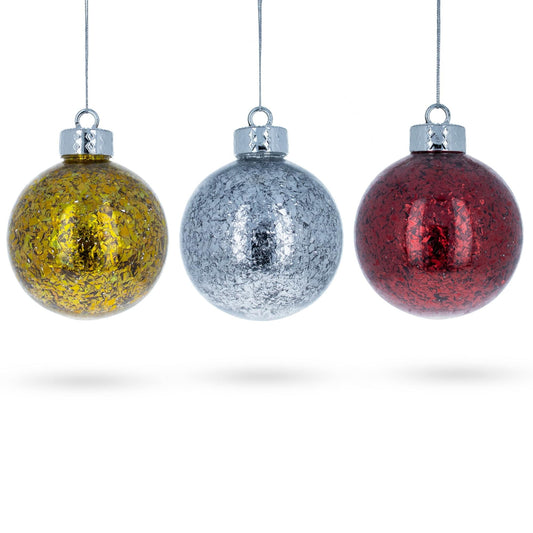 Set of 3 Clear Plastic Christmas Ornaments with Flakes 4 Inches