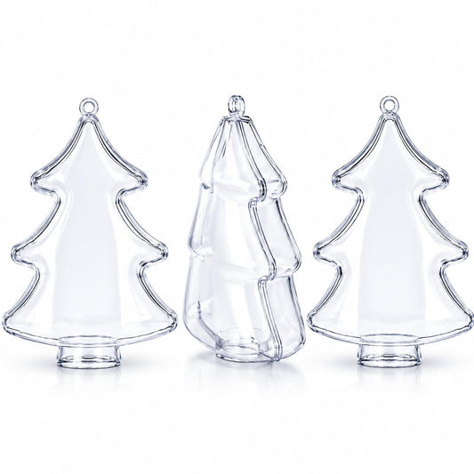 Set of 3 Clear Plastic Christmas Tree Shape Ornaments 4.35 Inches