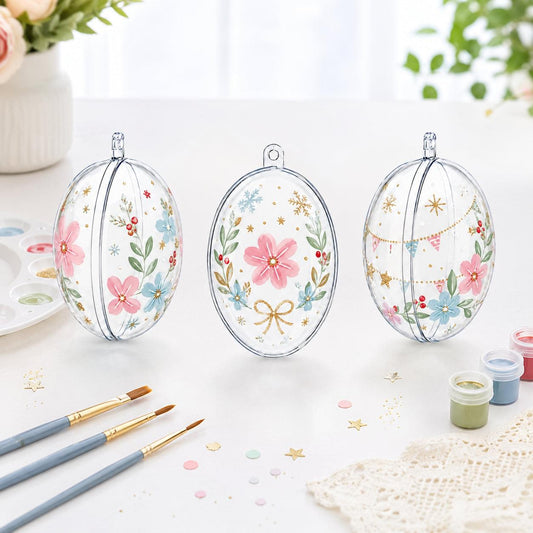 Set of 3 Clear Plastic Egg Ornaments 4.35 Inches (100 mm)
