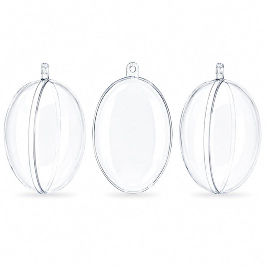 Set of 3 Clear Plastic Egg Ornaments 4.35 Inches (100 mm)