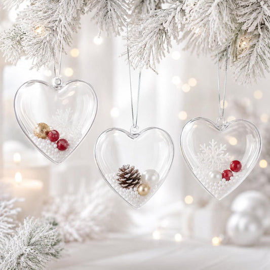 Set of 3 Clear Plastic Heart Ornaments 3.85 Inches (98 mm)