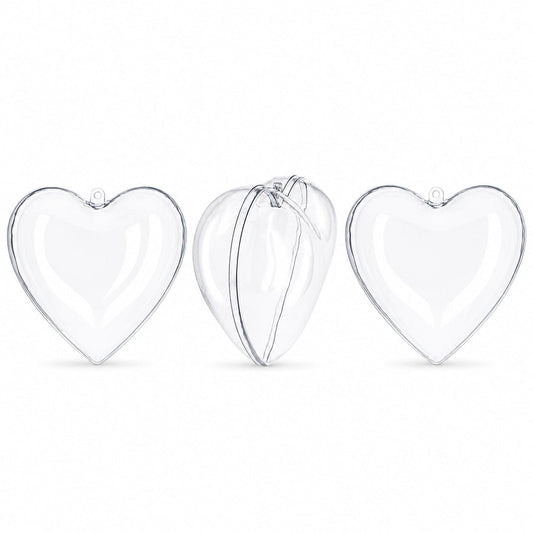 Set of 3 Clear Plastic Hearts Ornaments 2.45 Inches (62 mm)