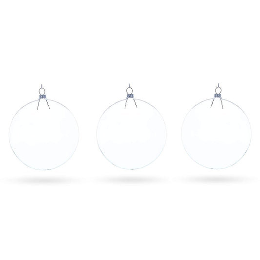 Set of 3 Flat Disc Clear Glass Christmas Ornaments 5.4 Inches
