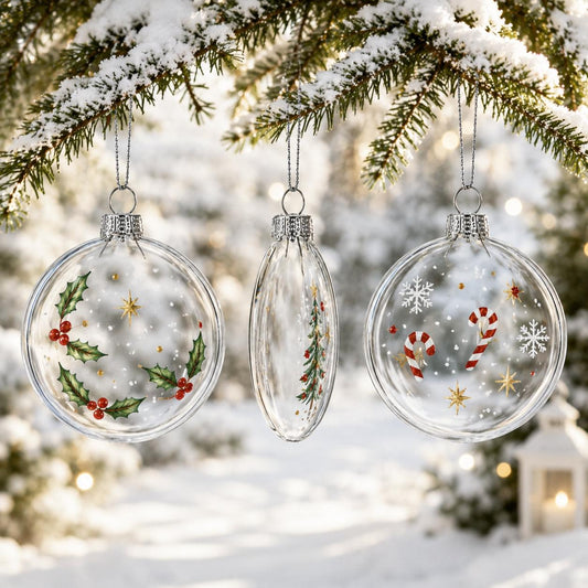 Set of 3 Flat Disc Clear Mini Glass Christmas Ornaments 2.85 Inches