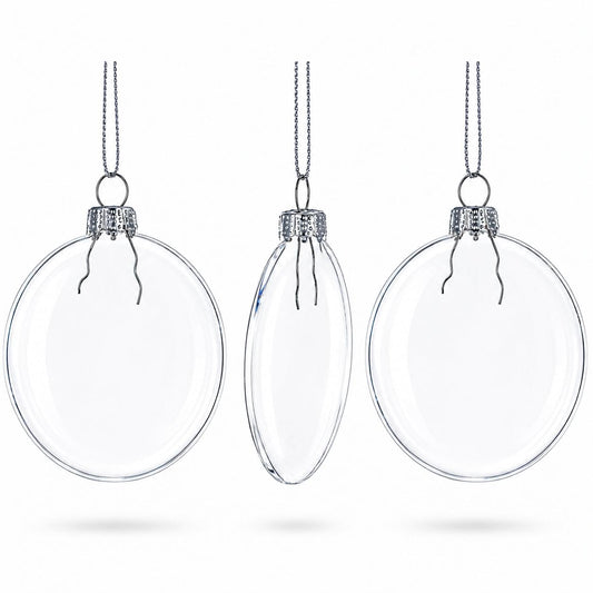 Set of 3 Flat Disc Clear Mini Glass Christmas Ornaments 2.85 Inches