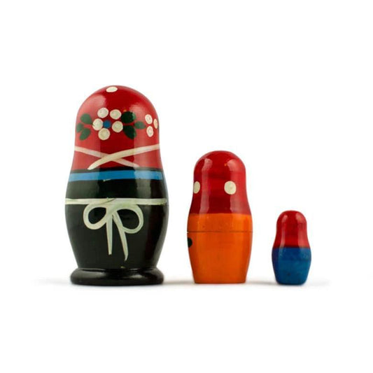 Set of 3 Folk Girls in Blue Scarf Wooden Nesting Dolls 3.5 Inches