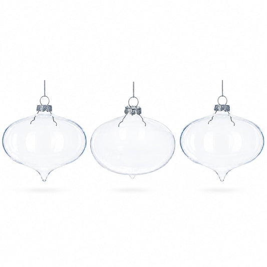 Set of 3 Onion Shape Clear Glass Christmas Ornament 4.15 Inches