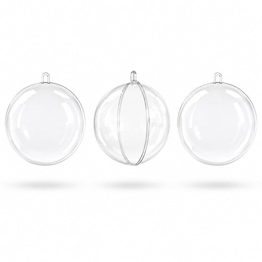 Set of 3 Openable Fillable Clear Plastic Ball Christmas Ornaments DIY Craft 4 Inches