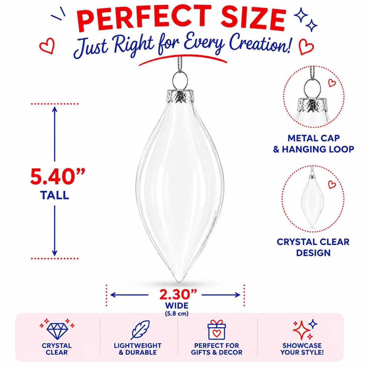 Set of 3 Oval Icicle Clear Glass Christmas Ornament 5.4 Inches