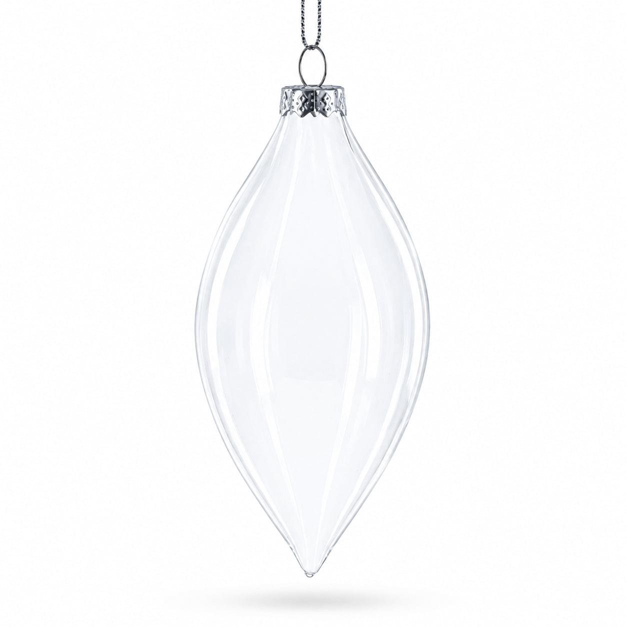 Set of 3 Oval Icicle Clear Glass Christmas Ornament 5.4 Inches