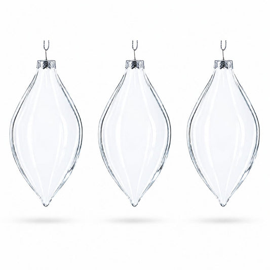 Set of 3 Oval Icicle Clear Glass Christmas Ornament 5.4 Inches