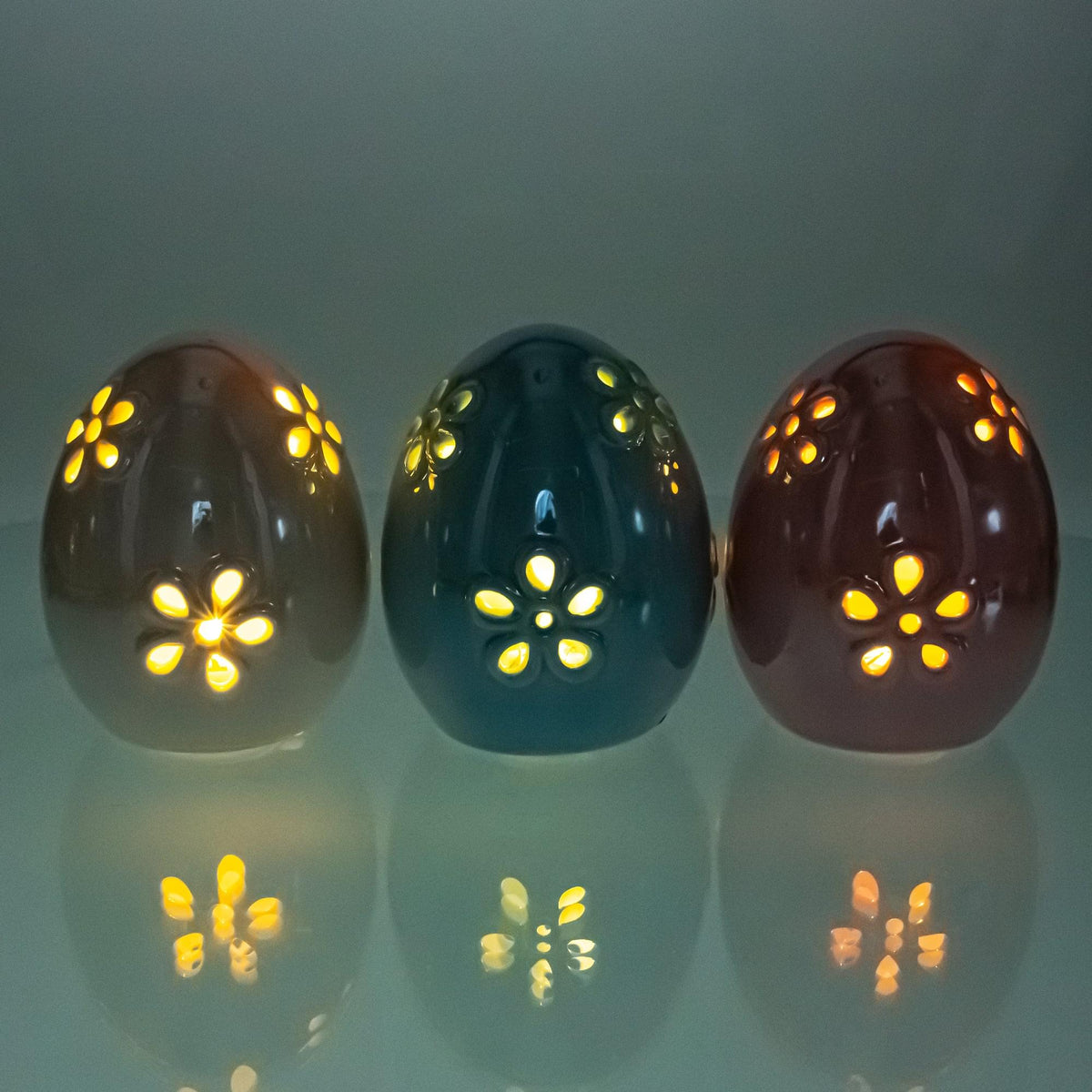 Set of 3 Pearlized Ceramic Easter Egg Lanterns