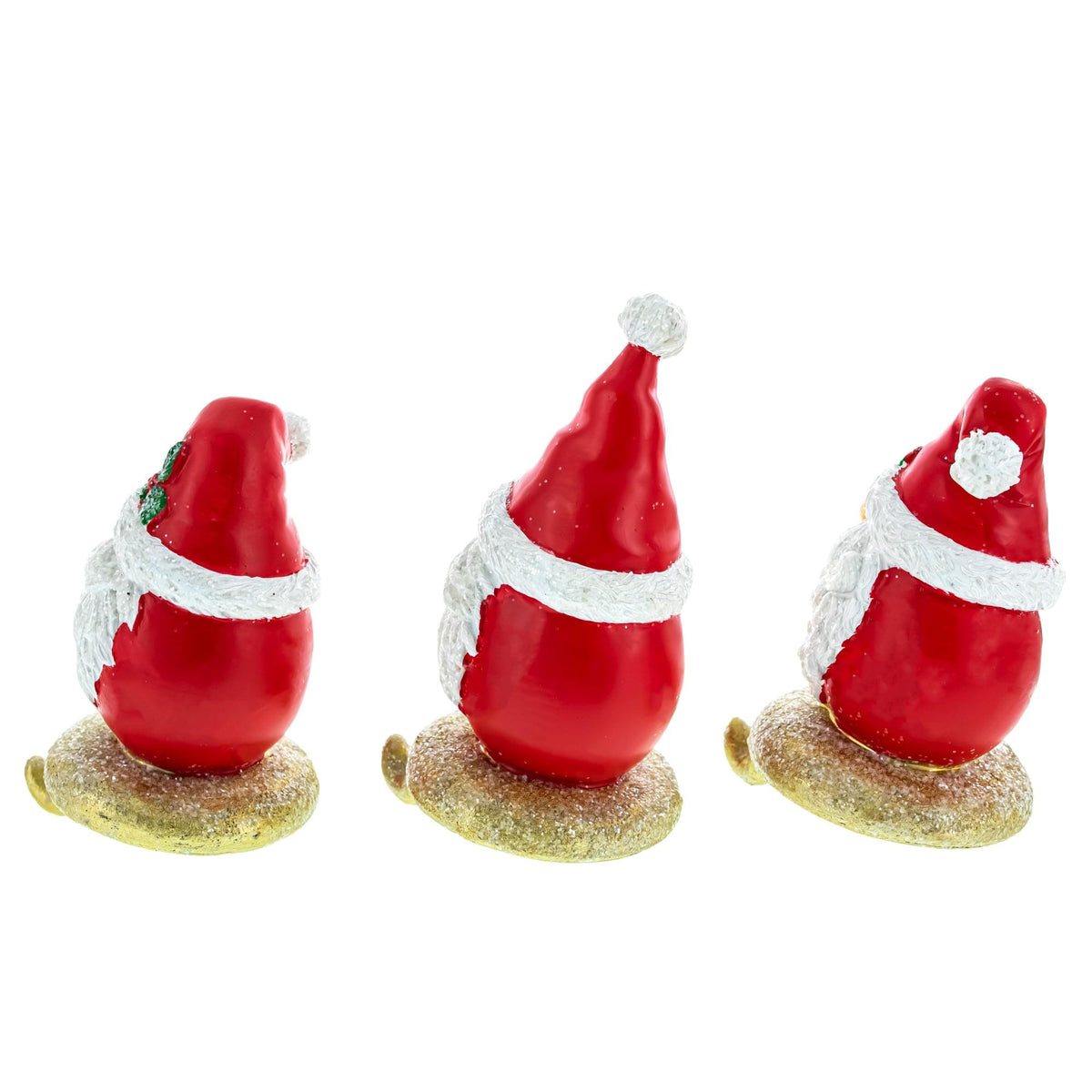 a group of santa claus figurines