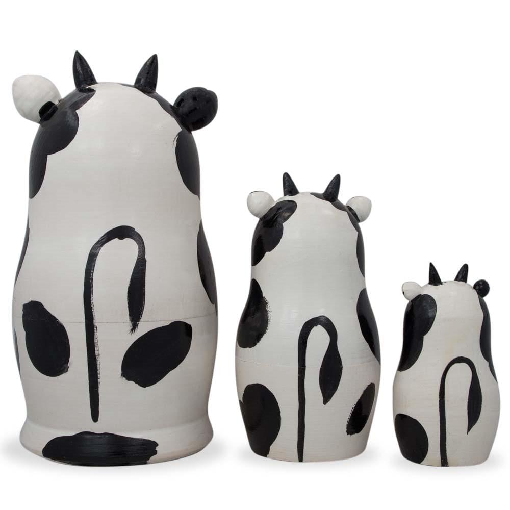 Set of 3 Spotted Cow Family Animal Nesting Figurines 5.5 Inches