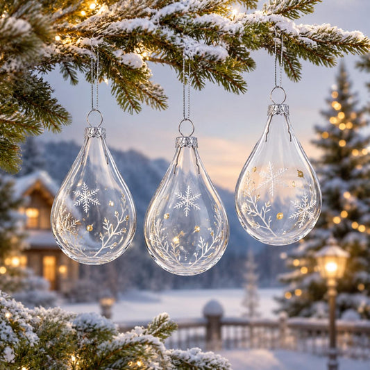 Set of 3 Water Drop Clear Glass Ornament 4.5 Inches