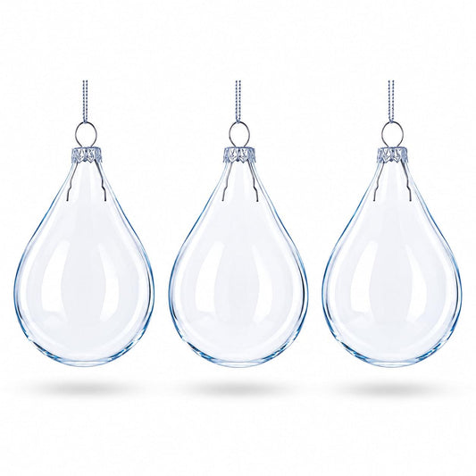 Set of 3 Water Drop Clear Glass Ornament 4.5 Inches