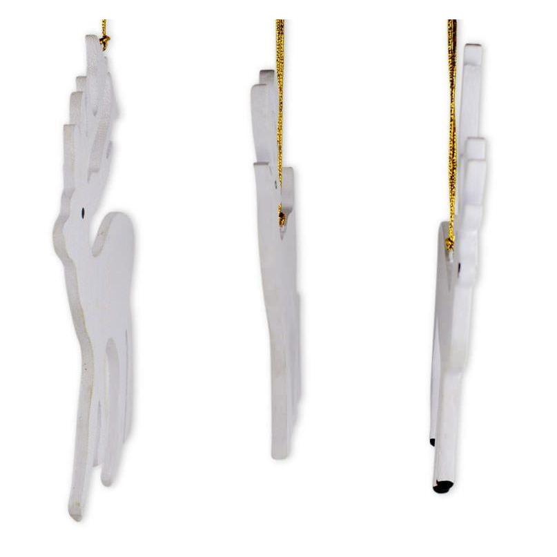 Set of 3 White Deer Wooden Christmas Ornaments 7 Inches