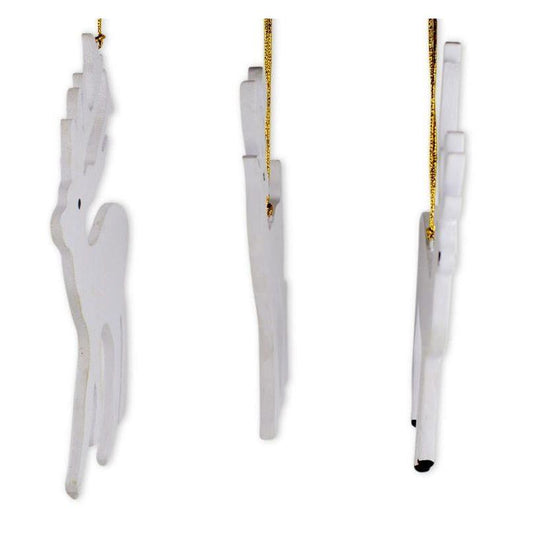 Set of 3 White Deer Wooden Christmas Ornaments 7 Inches