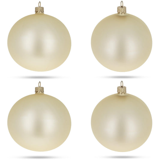 Set of 4 Beige Glass Ball Christmas Ornaments 4 Inches