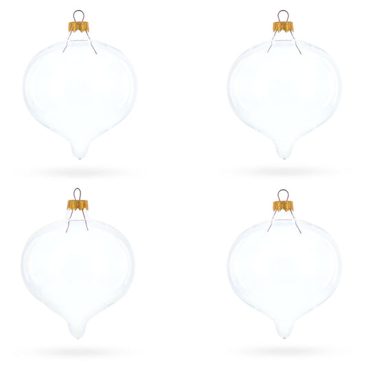 Set of 4 Pointed Onion-Shape Finial Clear Glass Christmas Ornaments