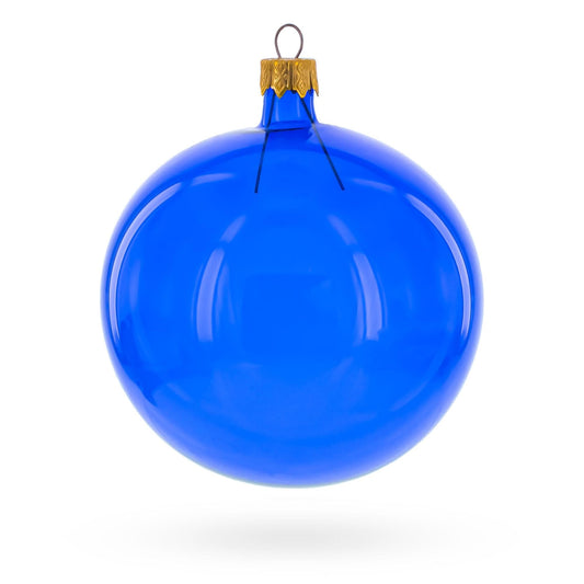 Set of 4 Translucent Glossy Blue Glass Ball Christmas Ornaments 4 Inches