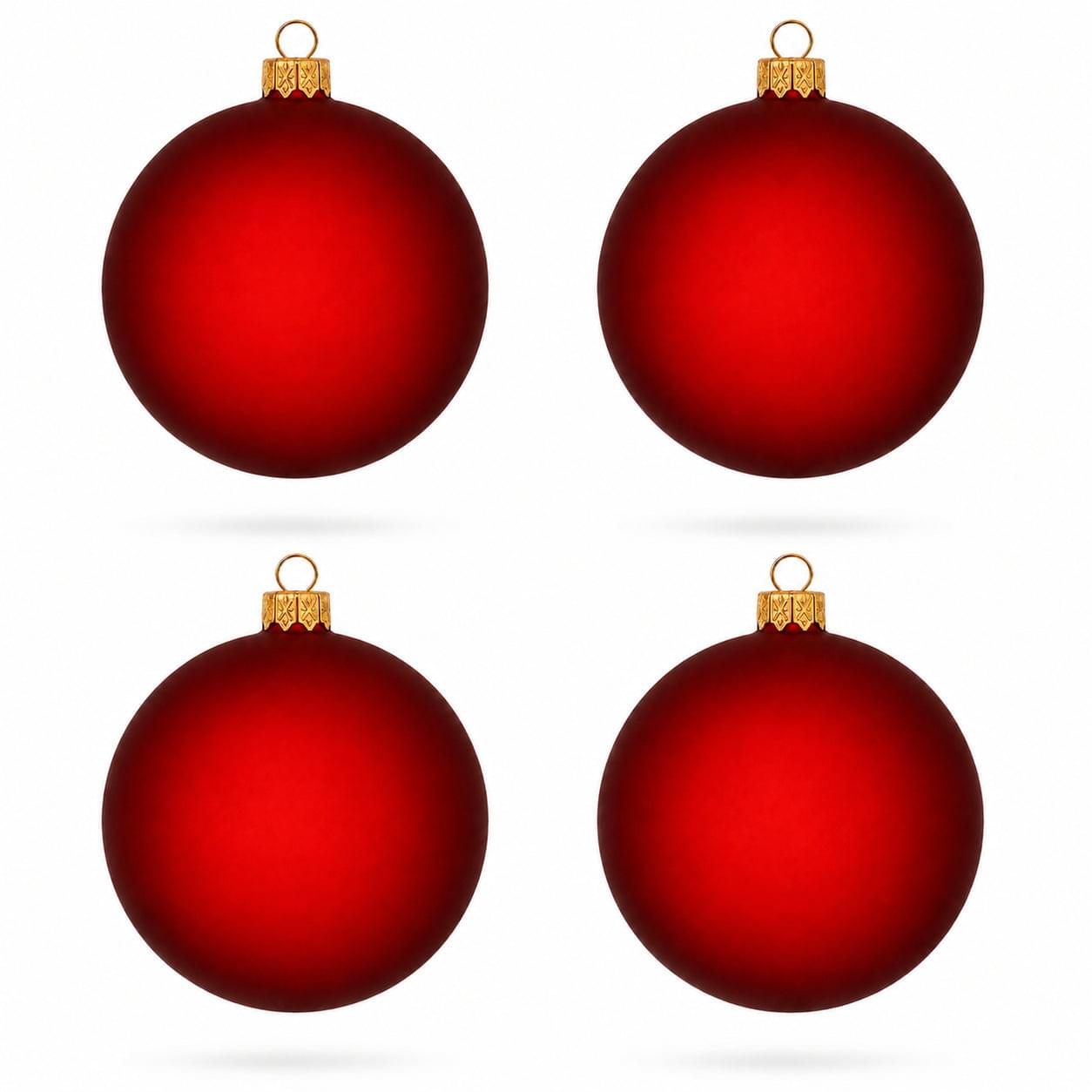 Set of 4 Translucent Red Glass Ball Christmas Ornaments 4 Inches